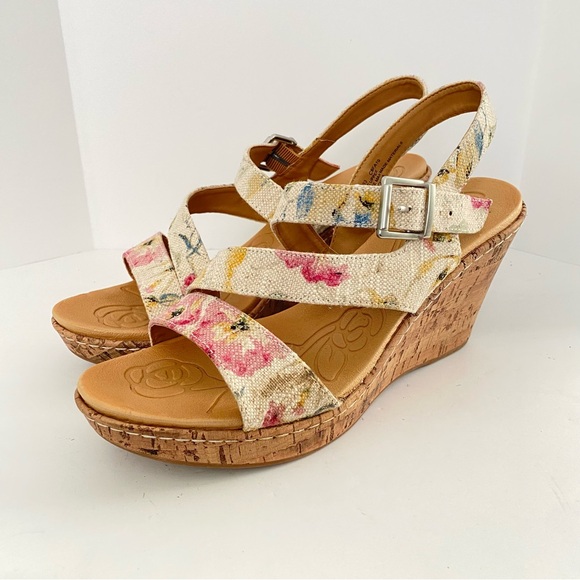 b.o.c Born Concepts Schirra Platform Wedge Heel Sandals Floral Canvas Size 9M - Picture 3 of 17